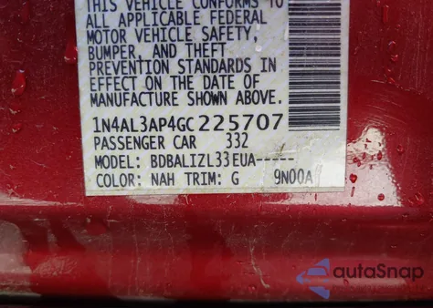 2016 Nissan Altima 2.5/2.5 S/2.5 Sl/2.5 Sr/2.5 Sv from USA, damaged, VIN 1N4AL3AP4GC225707